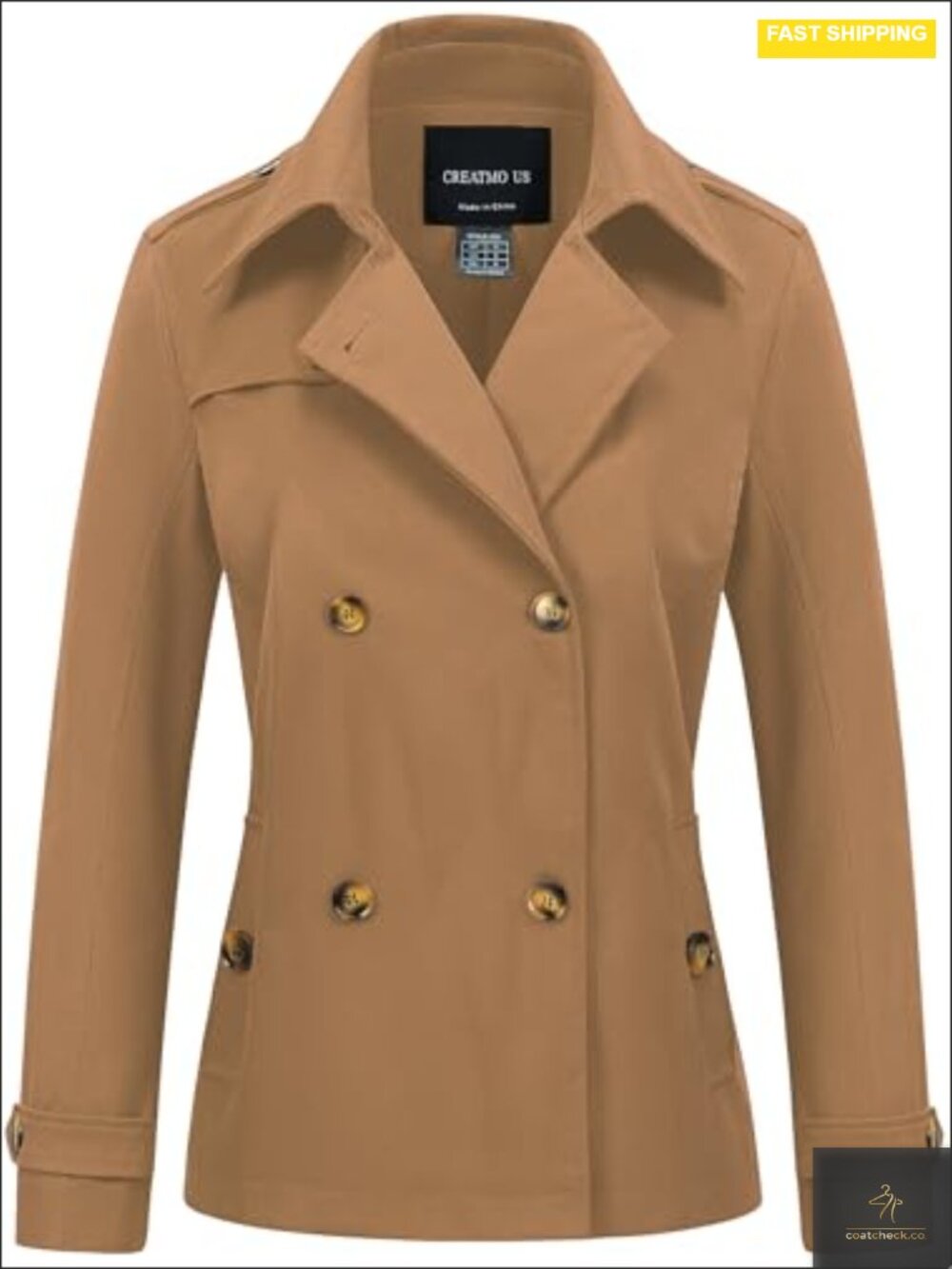 Women's Cropped Double Breasted Trench Coat Water Repellent Jacket